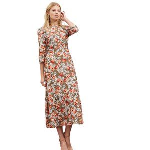 BAUKJEN UK Rose Bloom Flounce Hem Rosemary Midi Dress 6